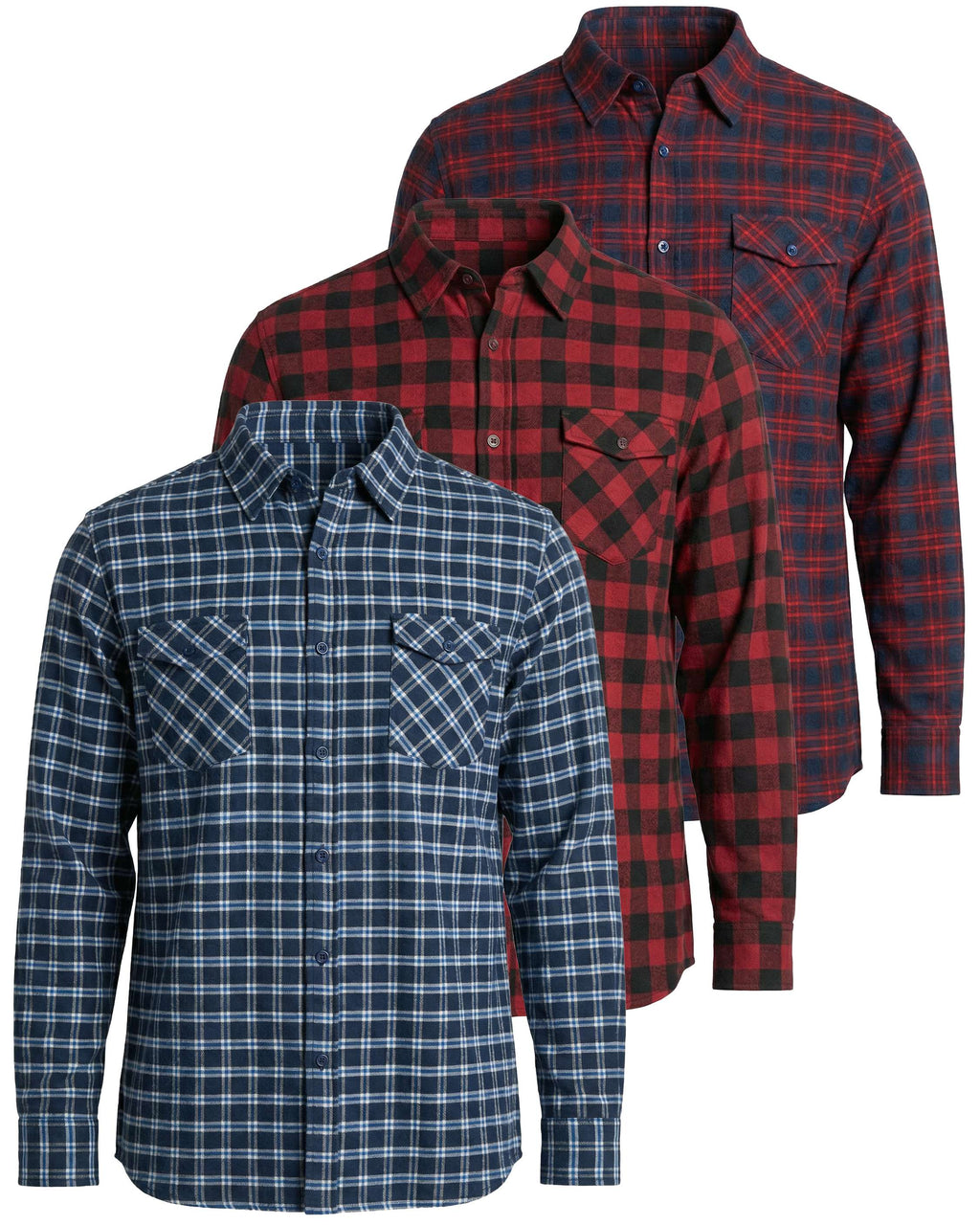 3 Pack: Men's Long-Sleeve Flannel Shirt