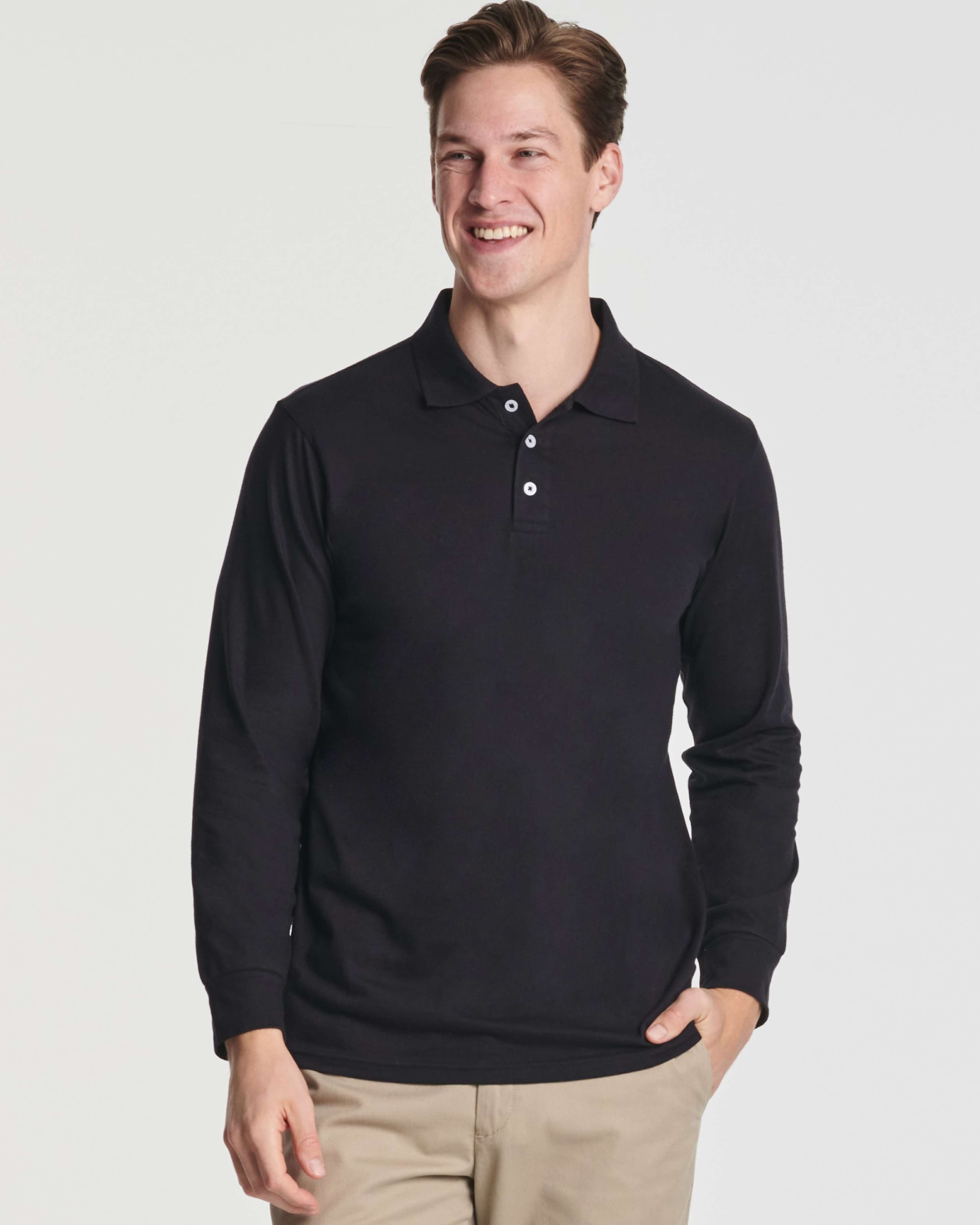 3 Pack: Men's Cotton Jersey Long-Sleeve Polo Shirt (Available in Big & Tall)
