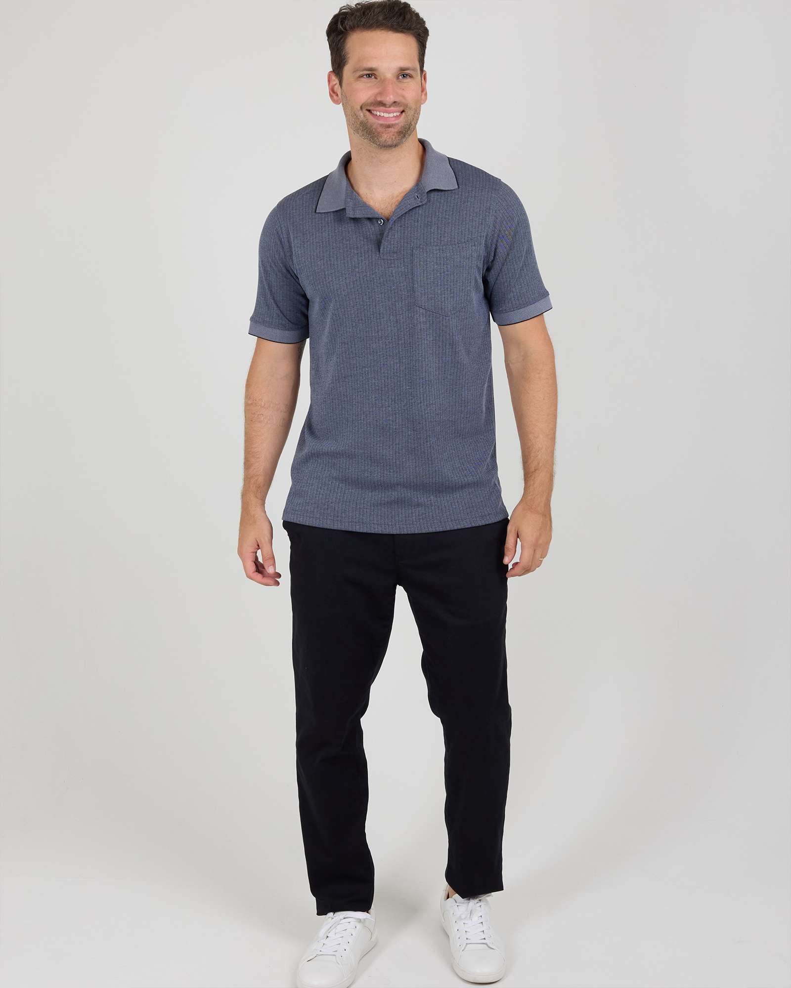 3 Pack: Men's Ribbed CVC SS Polo Shirt With Pocket - Breathable Performance Polo (Available in Big & Tall)