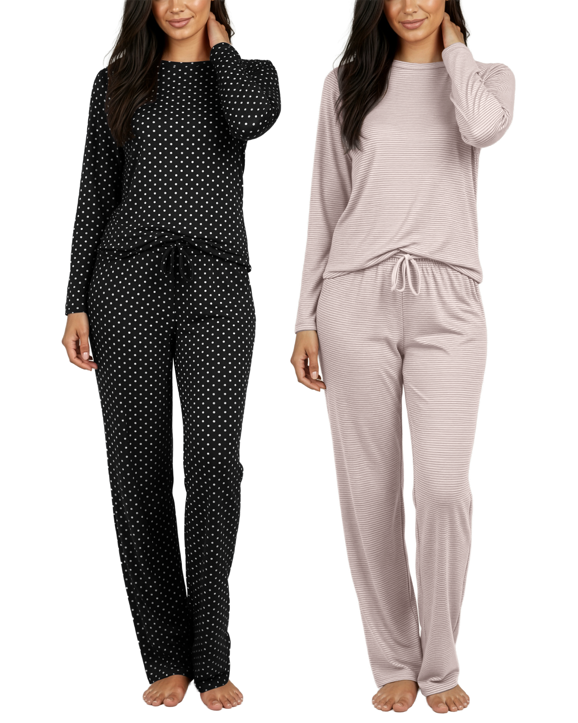 2 Pack: Women’s Pajama Set Super-Soft Long Sleeve Top With Pants