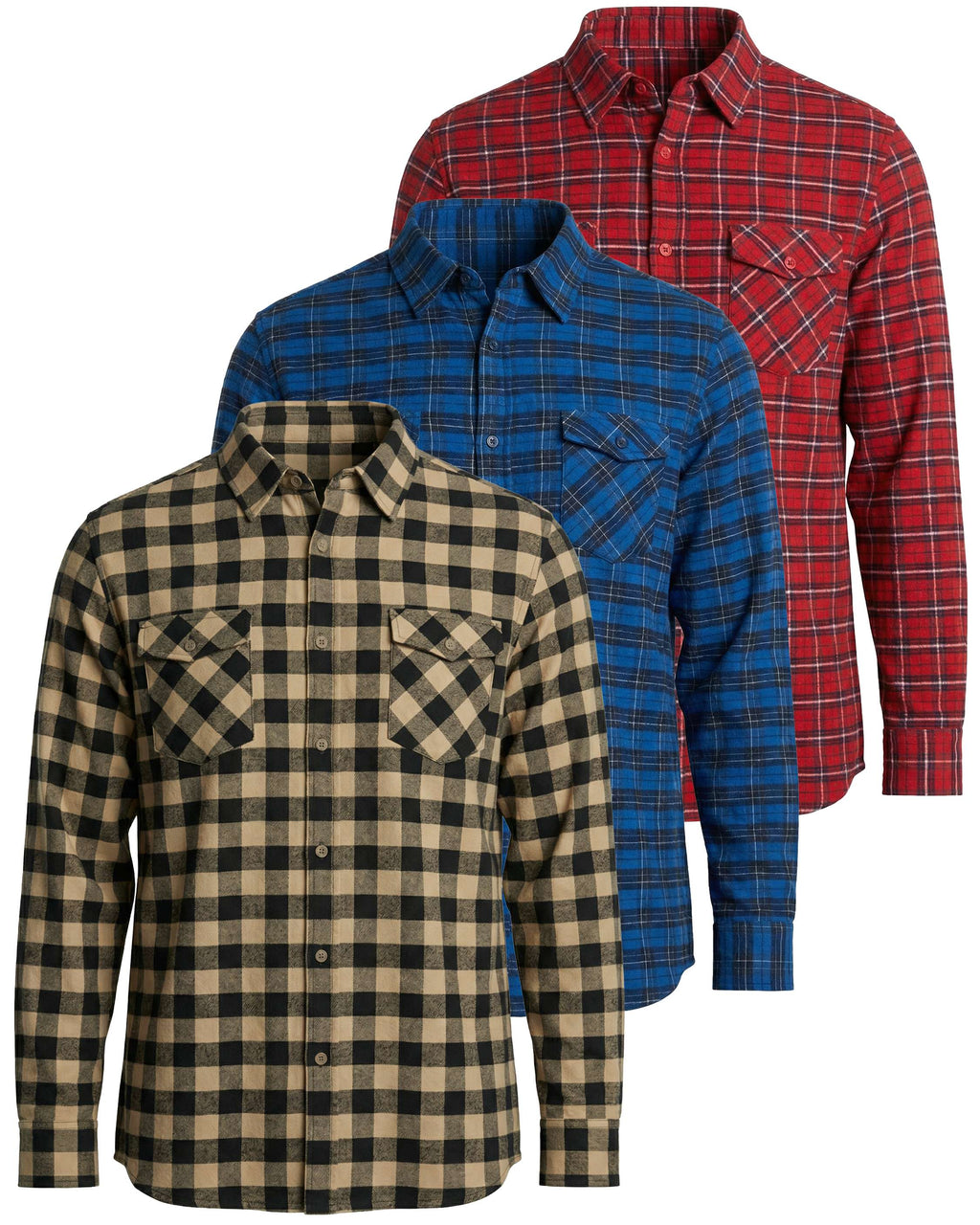 3 Pack: Men's Long-Sleeve Flannel Shirt