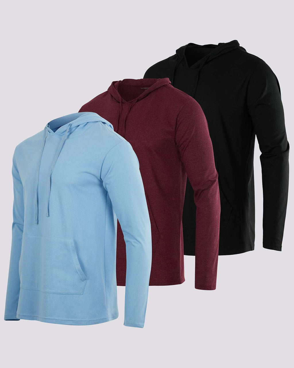 3 Pack: Mens Cotton Lightweight Pullover Hoodie