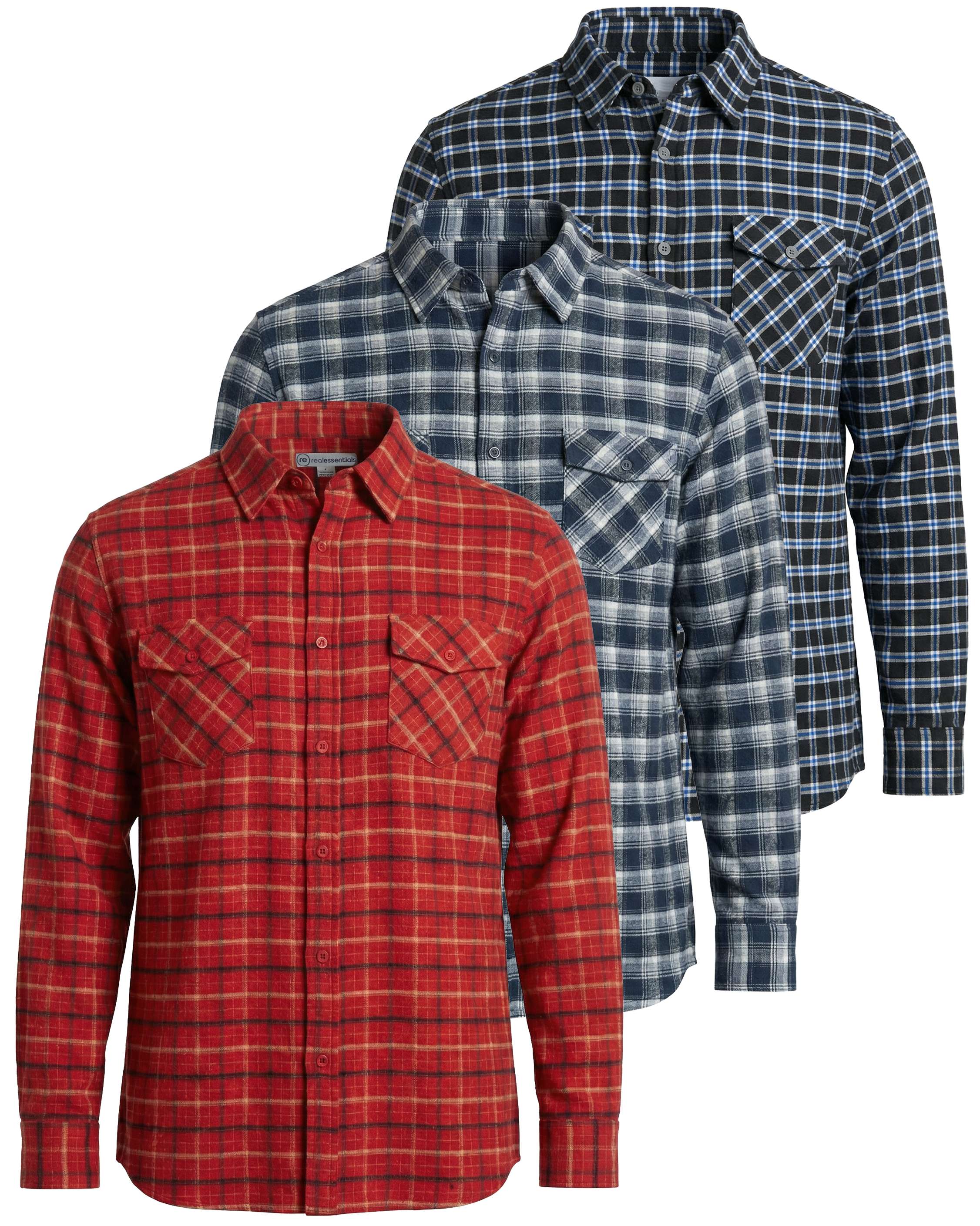 3 Pack: Men's Long-Sleeve Flannel Shirt