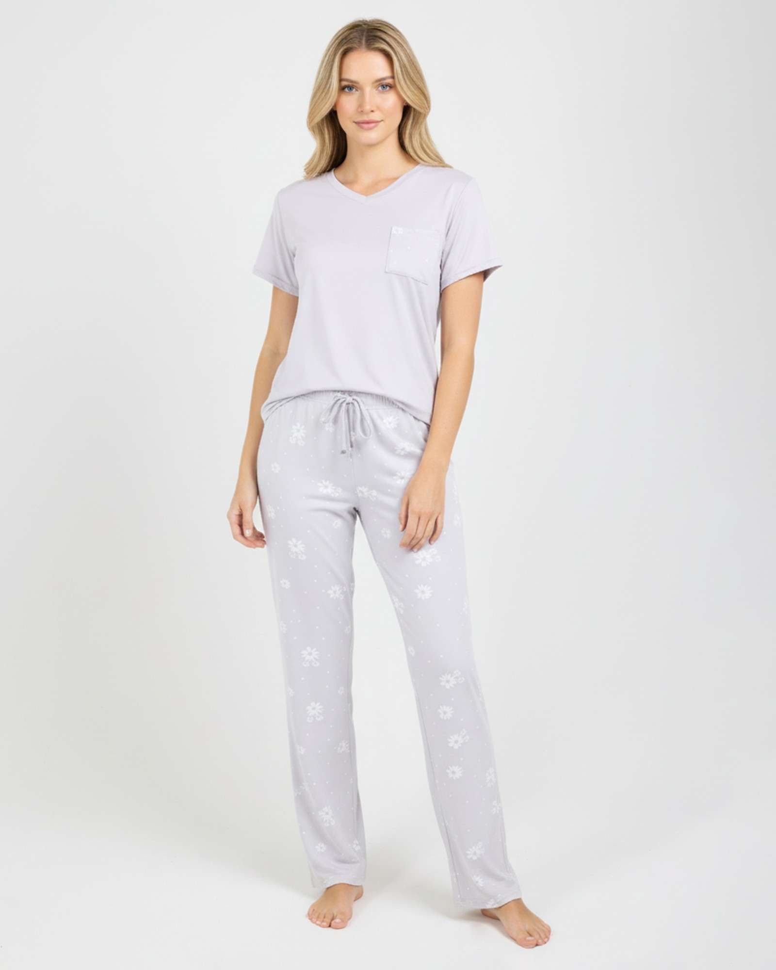 2 Pack: Womens Pajama Set Super-Soft Short Sleeve V-Neck Top with Pants (Available in Plus Size)