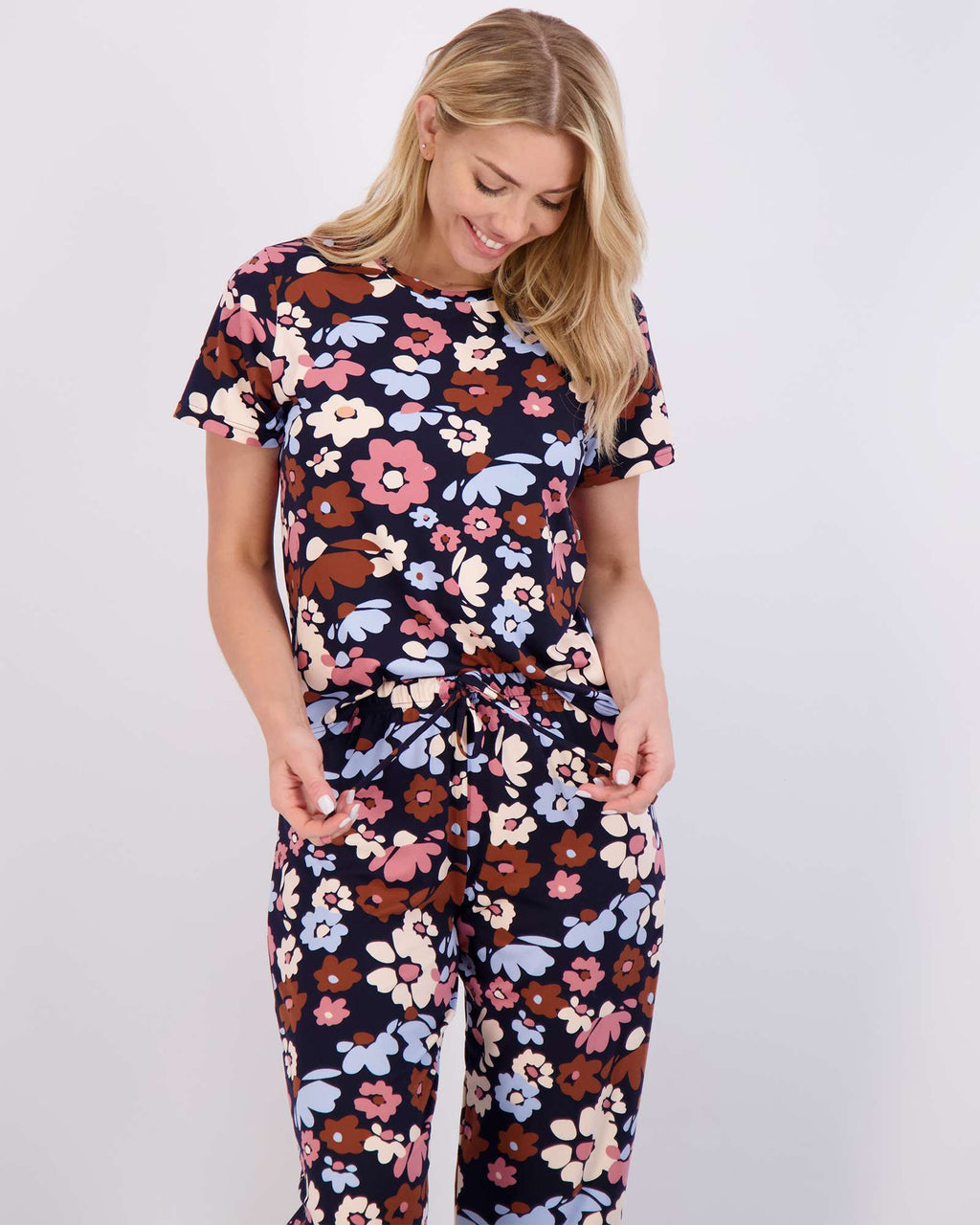 2 Pack: Women's Short-Sleeve PJ Top with Capri Pants