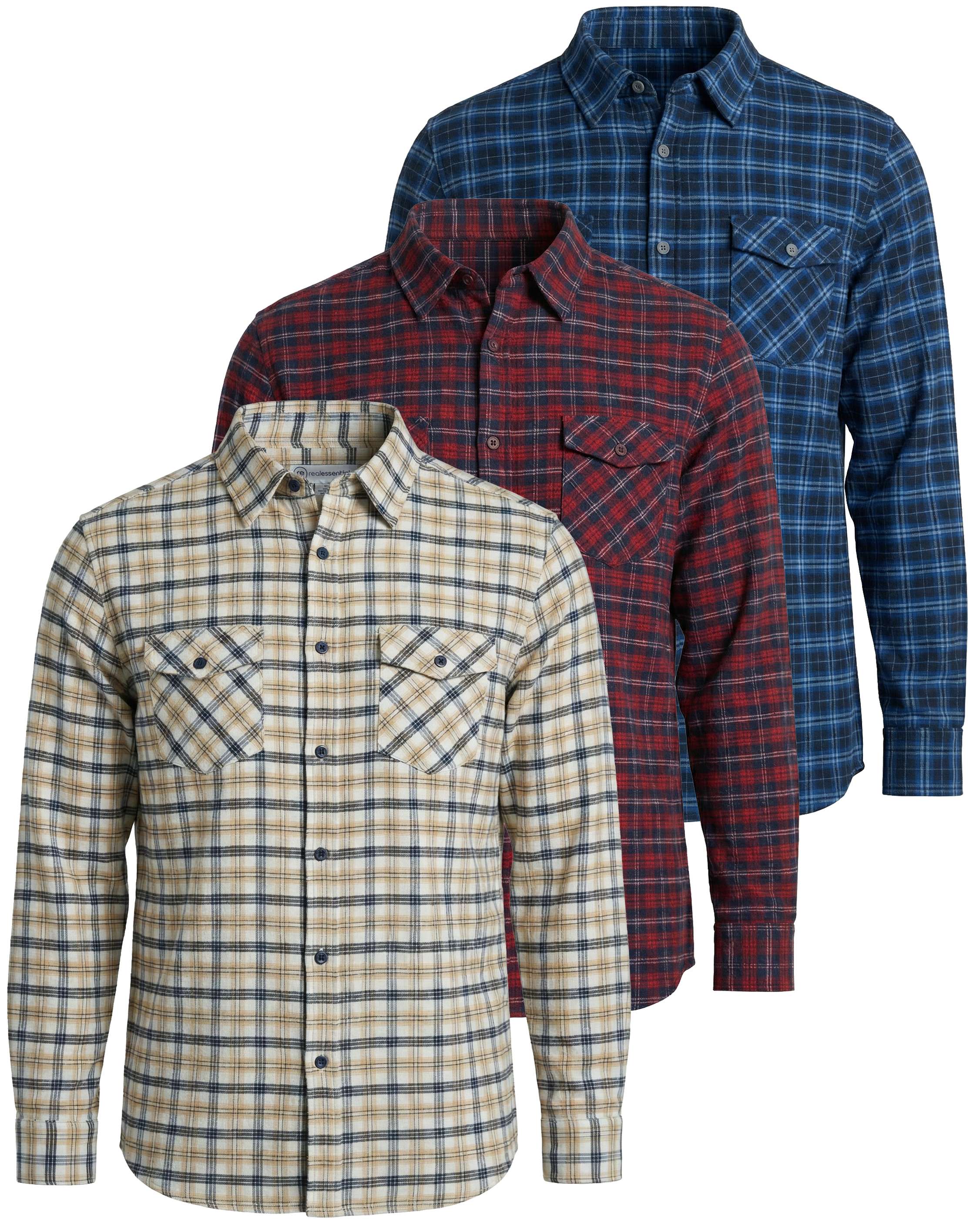 3 Pack: Men's Long-Sleeve Flannel Shirt