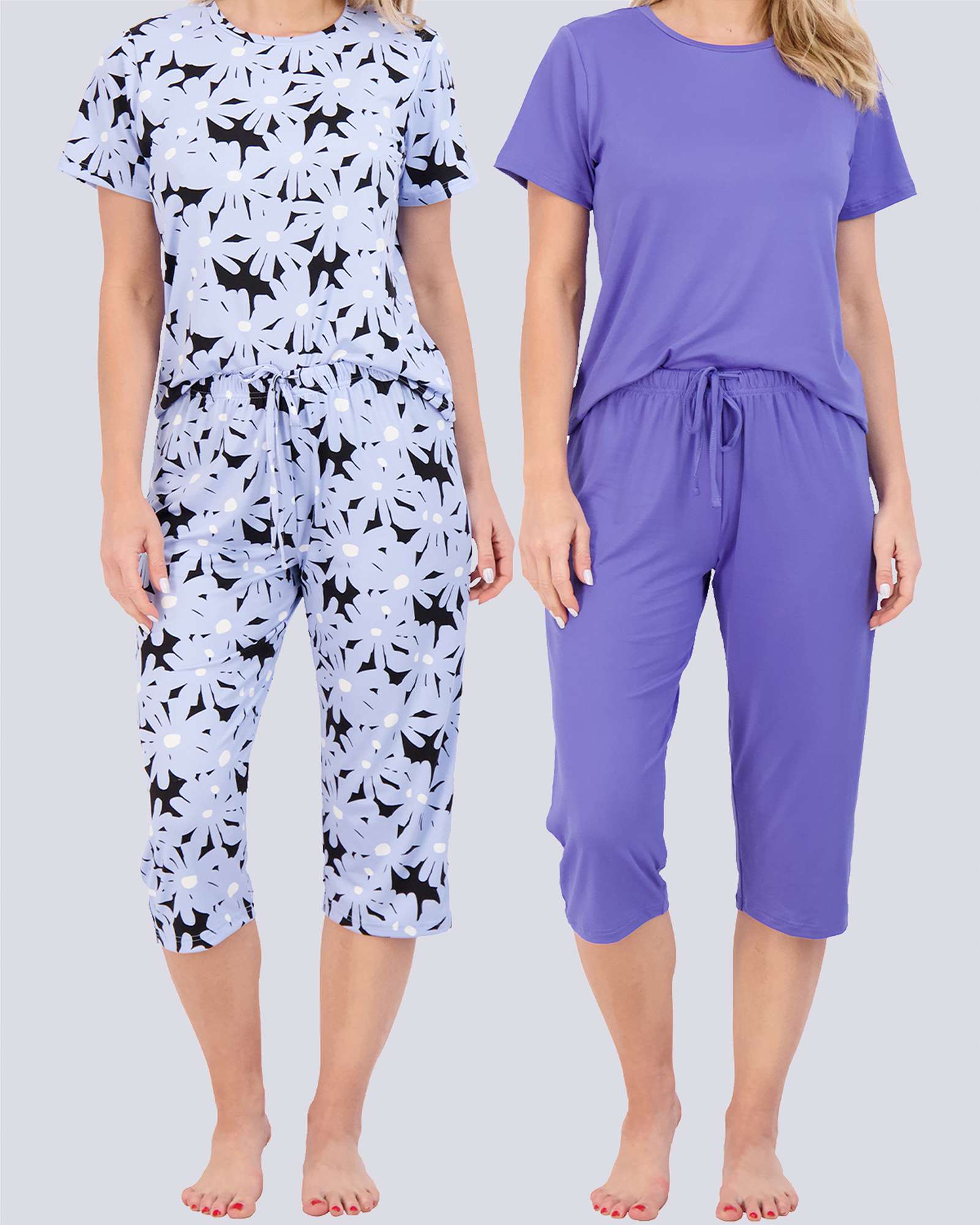 2 Pack: Women's Short-Sleeve PJ Top with Capri Pants