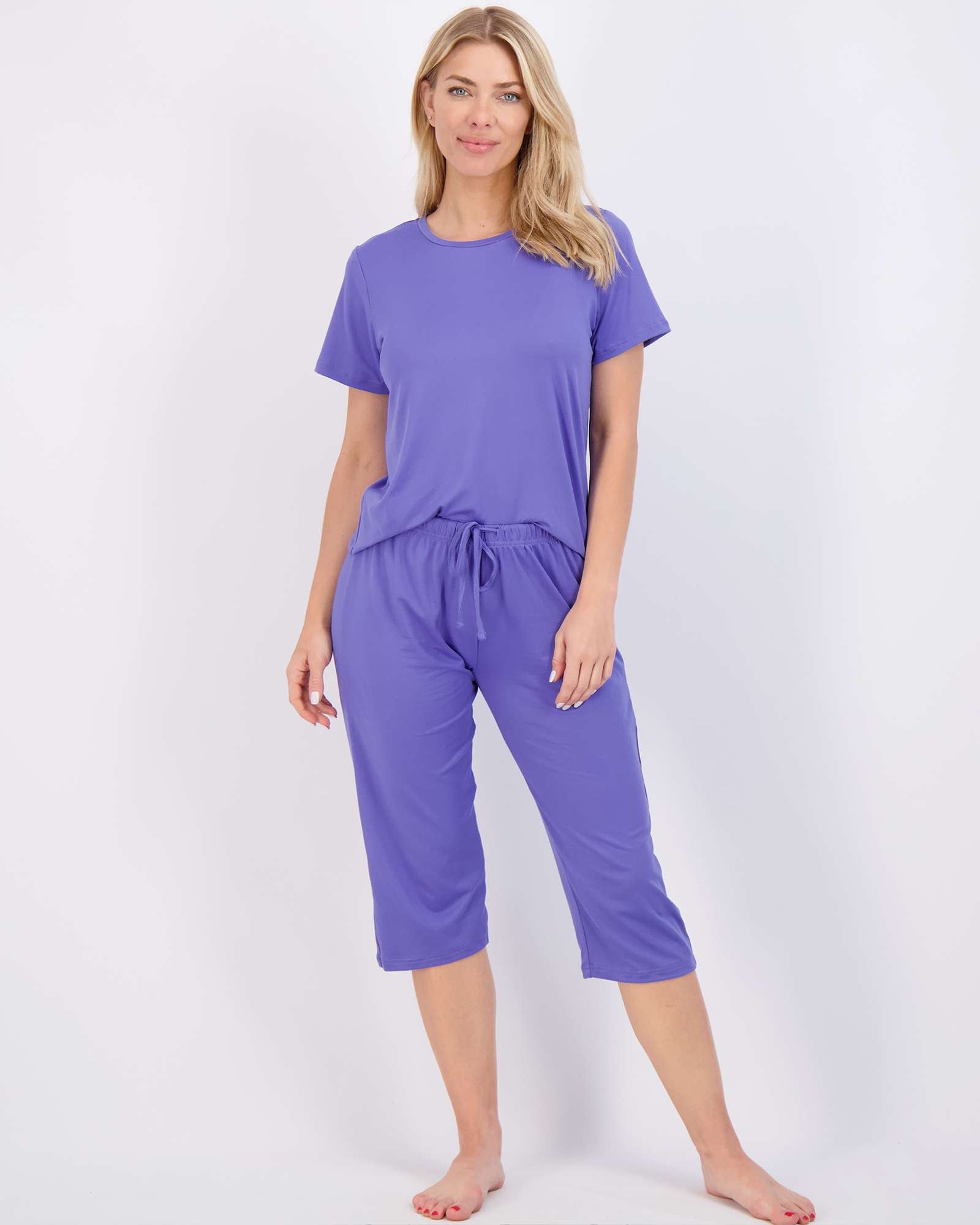2 Pack: Women's Short-Sleeve PJ Top with Capri Pants