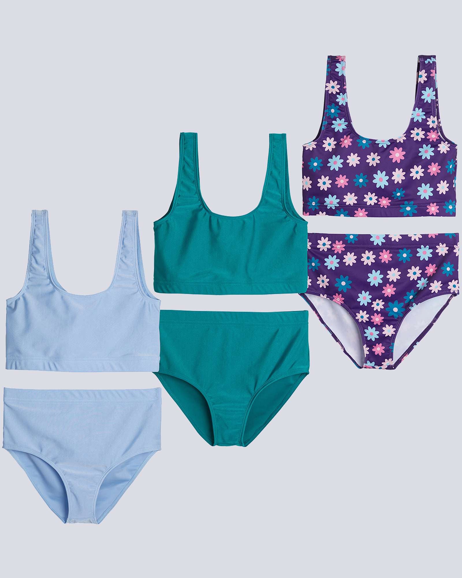 3 Pack: Girl's 2-Piece Beach Sport Bikini Swimsuit - Swimwear for Girls UPF 50+